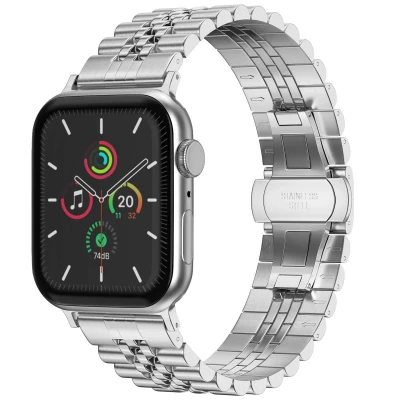 Afbeelding van Apple Watch bandje Staal Zilver Geschikt voor Series1/2/3/4/5/6/7/8/9/10/SE (38/40/41 mm) Series 10 (42