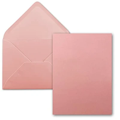 Afbeelding van Set van 50 kaarten met enveloppenset enkele DIN A5 (14,8 x 21 cm), oudroze enveloppen, C5 15,4 22 cm, oudroze, natte plakrand