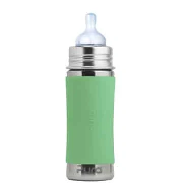 Afbeelding van Pura Speenfles 325 ml Plasticvrij Drinkfles Voorkomt Maagkrampen Vaatwasserbestendig Inclusief Siliconen Speen, Reisdop en Sleeve Top is Verwisselbaar Veelzijdig Moss