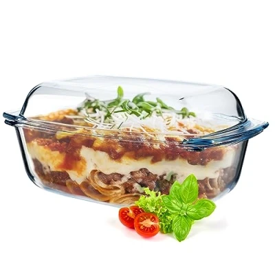 Afbeelding van KADAX glazen braadpan, ovenschaal met deksel van hittebestendig glas, vuurvast vat voor lasagne, groentestoofpot, braadpan om in de oven te braden (rechthoekig, 5,8 liter)