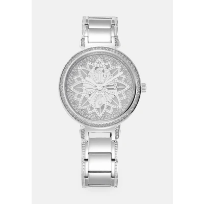 Afbeelding van Guess Zilverkleurige bloemen uitgesneden analoog horloge, Zilveren Toon/Zilveren Toon/Zilver, Modern