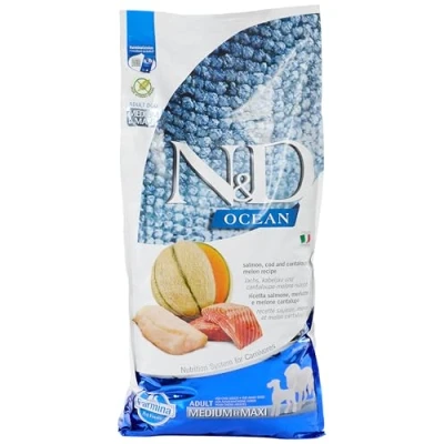 Afbeelding van N&amp;D Ocean Dog Salmon, COD and Cantaloupe Melon Adult MEDIUM &amp; Maxi 12 KG
