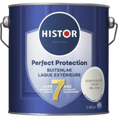 Afbeelding van Histor Perfect Protection Buitenlak Houtlak Houtverf voor Buiten Zijdeglans Verf Hout Buitenverf Gebroken Wit RAL 9016 2.5 L