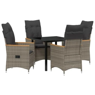 Afbeelding van vidaXL Tuin Eetset van 5 Stukken met Kussens Grijze Poly Rattan