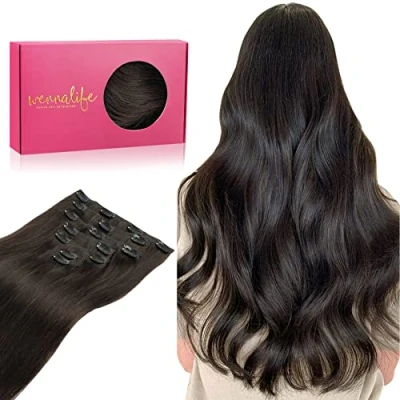 Afbeelding van Wennalife clip in extensies, echt haar, 50 cm, 120 g, 7 stuks, donkerbruin, Remy haarextensies, natuurlijk haar