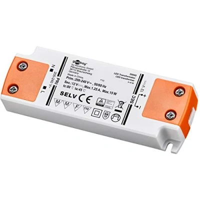 Afbeelding van Goobay 30005 LED transformator 230V naar 12V Spot 15W totale belasting driver DC gelijkspanning geen flikkering