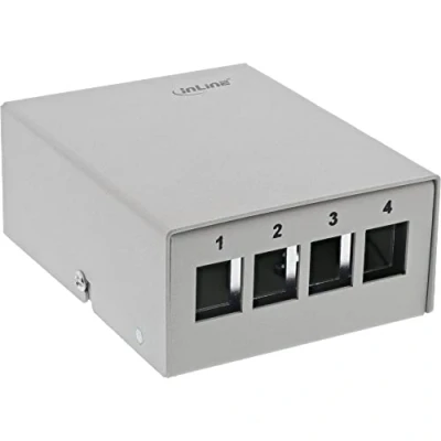 Afbeelding van InLine® Patchvelddoos opbouw voor 4X Keystone RJ45, metaal, lichtgrijs RAL7035