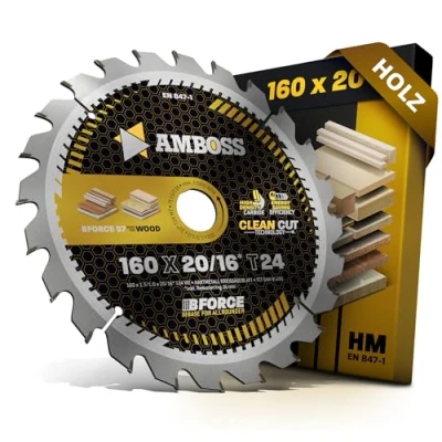 Afbeelding van HM cirkelzaagblad 160x20 16 Z24 wisseltand voor accu hout Allround. AMBOSS WERKZEUGE® zaagblad 160 mm + verloopring 20 mm. x comp. naar Bosch PKS 55. Universal Circ 18V 53.