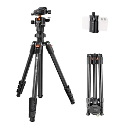 Afbeelding van Camera en Smartphone Statief, K&amp;F Concept Lichtgewicht 163cm Aluminium 360 Balhoofd, Belastbaar tot 10kg, Poten 4 Secties