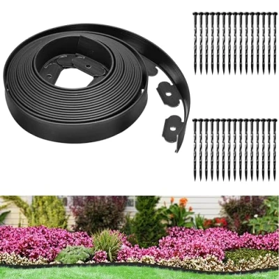 Afbeelding van Tuinrand van kunststof, 10 m, met 30 haringen, flexibele gazonrand robuust, tuinidee, hoogte 5 cm