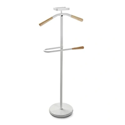 Afbeelding van Versa Cham Modern Multifunctioneel Nachtkastje met 2 Hangers voor Heren of Dameskleding, Afmetingen (H x B H) 108 44 25 cm, Metaal, Kleur Wit en hout