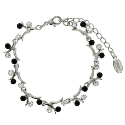 Afbeelding van Behave Zilver kleurige takjes armband met zwarte stenen