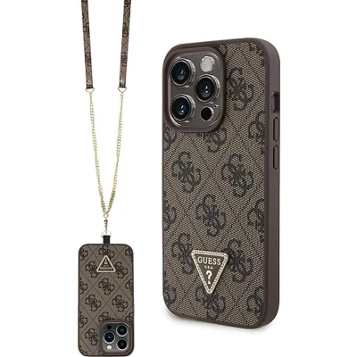 Afbeelding van Guess 4G Triangle Crossbody Back Case Geschikt voor Apple iPhone 15 Pro (6.1&quot;) Bruin