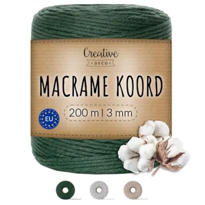 Afbeelding van Creative Deco Macrame Koord Katoenen Groen 200 m 2 3 mm Dikte