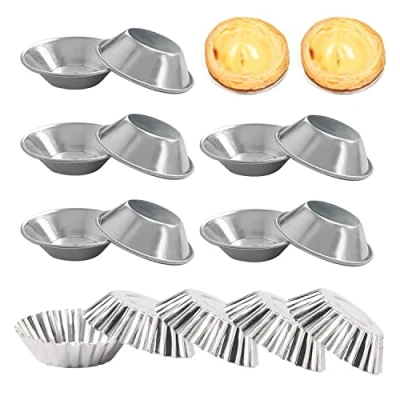 Afbeelding van PFLYPF 15 stuks aluminium eiertaartvormen, mini taartbakjes, herbruikbare bakvormen met antiaanbaklaag, voor het maken van muffins en cupcakes (zilver)