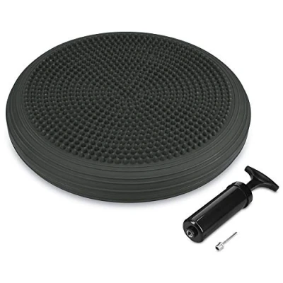Afbeelding van Navaris anti slip balanskussen met pomp Opblaasbare balanstrainer Wiebelkussen voor een goede balans en sterke spieren 34 cm Donkergrijs