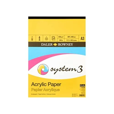 Afbeelding van Daler Rowney System3 linnen textuur 230gsm A3 acryl papieren pad, gelijmd 1 zijde, 20 witte vellen, ideaal voor professionele kunstenaars en studenten