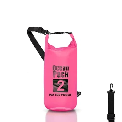 Afbeelding van Dry Bag Waterdichte rugzak, rolsluiting en schouderriem, telefoontas heuptas voor zee, boot, vissen, rafting, strand, watersport, Roze, 2l, tas