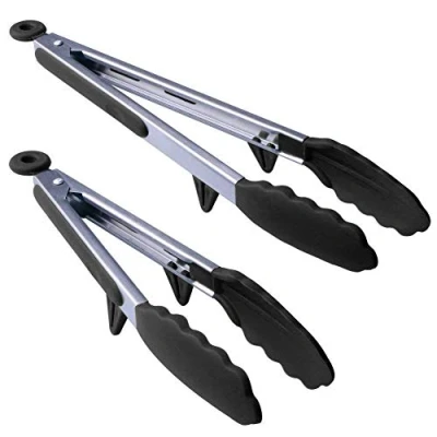 Afbeelding van Keukentang barbecuetang Professionele roestvrijstalen tang en BPA vrije siliconen van voedingskwaliteit, antislip, ondersteuning, zelfsluitende. Set 2 tangen (23cm 30,5cm)