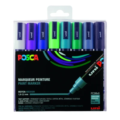 Afbeelding van Posca paintmarker PC 5M, set van 8 markers in geassorteerde koude kleuren