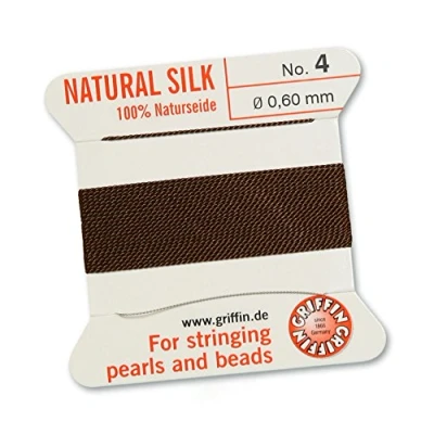 Afbeelding van GRIFFIN 100% Natuurlijke Zijde Kralenkoord Draad Bruin 2 meter met één naald Maat 0.60mm
