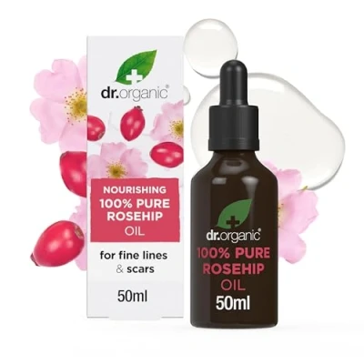 Afbeelding van Dr Organic Rozenbottelolie, 100% Puur &amp; Natuurlijk, Rijk aan Vitamine C, Verjong Voed, Gezichtsolie, Aromatherapie, Veganistisch, Dierproefvrij, Zonder Parabenen SLS, Biologisch, 50ml