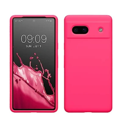 Afbeelding van kwmobile telefoonhoesje geschikt voor Google Pixel 7a Hoesje met siliconen coating Smartphone case in neon roze