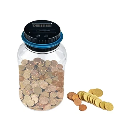 Afbeelding van Gvolatee Digitale spaarpot met teller, 1,8 l, elektronisch spaarvarken lcd display, eurogeld besparen, grote transparante muntenteller, muntenbank, voor volwassenen en kindercadeau
