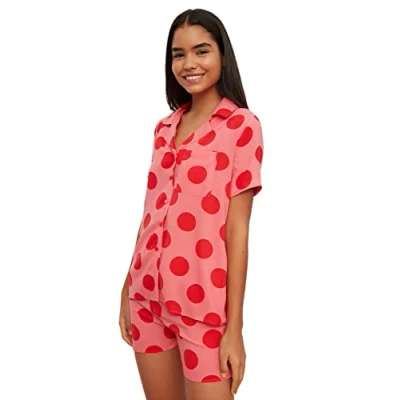 Afbeelding van Trendyol Gele Veelkleurige Stippen Geweven Pyjamaset Met Viscose Shorts Thmss20Pt0306