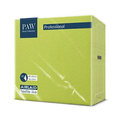 Afbeelding van PAW Serviettes Airlaid (40 x 40 cm) I 50 pièces Unicolore Semblable à du tissu Élégante décoration de table HoReCa Pour les occasions comme mariages, fêtes Color: Lime Green