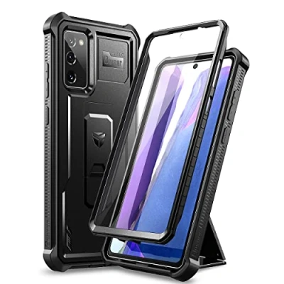 Afbeelding van Dexnor voor Samsung Note 20 hoesje, [ingebouwde schermbeschermer en kickstand] zware militaire bescherming schokbestendige beschermhoes Zwart
