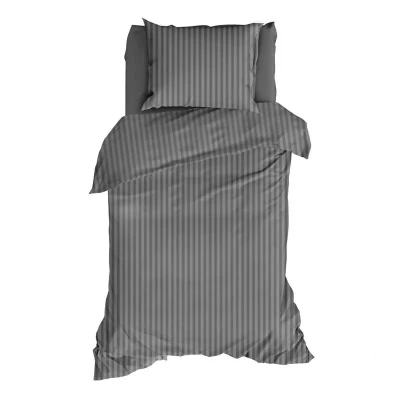 Afbeelding van Dekbedovertrek Satin D&#039;or Satijn Streep Antraciet 140 x 200 / 220 cm 1 Persoons