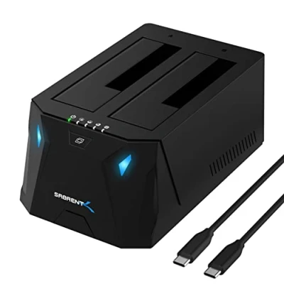 Afbeelding van SABRENT USB C 2,5 inch / 3,5 SATA harde schijf dockingstation, 2 sleuven SSD/HDD naar 3.2 adapter, externe behuizing voor schijf, offline klonen, UASP, kabel inbegrepen, met voeding