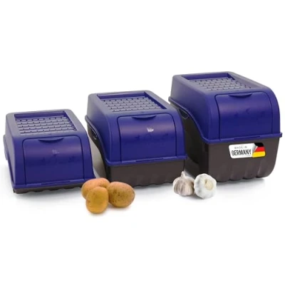 Afbeelding van Novaliv Set aardappelopbergdozen set, 3,5 l + 5 9 l, aardappeldozen, groentedozen, stapelbare uienboxen, fruitcontainer, vershouddozen, marineblauw