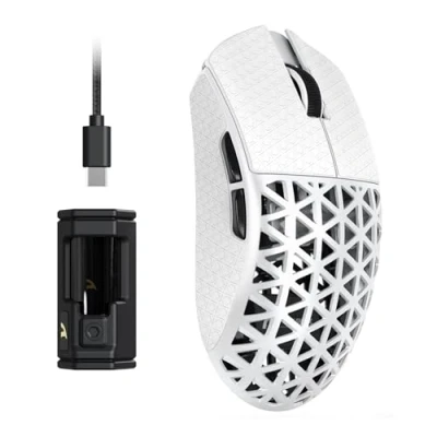 Afbeelding van ATTACK SHARK R5 Ultra Koolstofvezel Hyperspeed Draadloze Gamingmuis, 39g Ultralichte Muizen Met Griptape, 2,4G/BT/USB C, PixArt PAW3950MAX Sensor, 8KHz Pollingsnelheid, 42KDPI, Win/Mac Wit