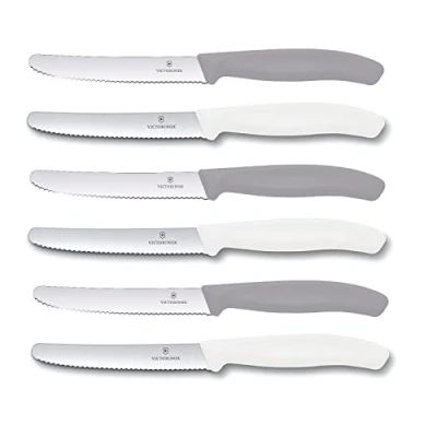 Afbeelding van Victorinox 6 stuks tafelmessen, keukenmessen, broodmes Swiss Classic, met gekartelde rand, Made