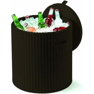 Afbeelding van Keter Cool Stool Koelbox &amp; kruk, 39 liter, weerbestendige rotan look voor binnen en buiten, bruin