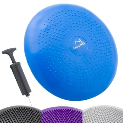Afbeelding van CampTeck U6765 Opblaasbaar luchtkussen, zit en evenwichtskussen met verbeterde handpomp voor behendigheidstraining, gymnastiek, yoga, aerobics enz., blauw, 32 cm