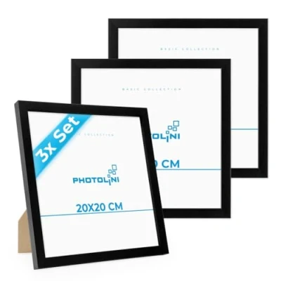 Afbeelding van Set van 3 fotolijsten 20x20 cm modern zwart gemaakt MDF met acrylglas/Portretlijst/Wissellijst