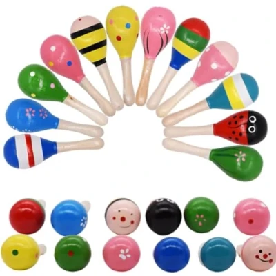 Afbeelding van maracas van hout in een set 12, rammelshaker, speelgoed rammelaar shaker, houten rammelaar, percussie voor kinderen, goedkoop muziekspeelgoed (willekeurige kleur)