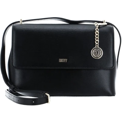 Afbeelding van DKNY Leren Schoudertas Bryant Flap Crossbody Bag Black / Gold Zwart