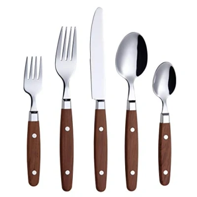 Afbeelding van ANNOVA Silverware Set van 20 Stukken Roestvrij Staal Kleur Handvat Met Rivet/Retro Stijl Flatware (Wood, Pieces)