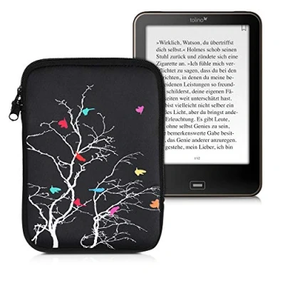 Afbeelding van kwmobile Universele Cover voor eReader Neopreen hoesje Vogeltak meerkleurig/roze/zwart 17 x 12 2 cm