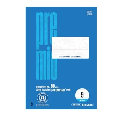 Afbeelding van Staufen Green schoolschrift DIN A5, liniatuur 9 (10 mm gelinieerd met rand), 10 schriften van elk 16 vellen, 90 g/m² gerecycled papier, ronde hoeken voorkomen &quot;ezeloren&quot;