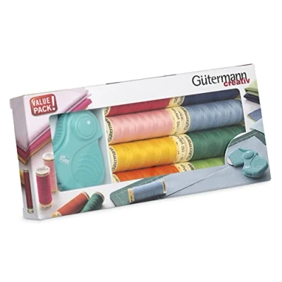 Afbeelding van Gutermann Creativ Allesnaaigaren Set van 8 spoelen 100 m + 28 mm PRYM opvouwbare roterende snijder, heldere kleuren
