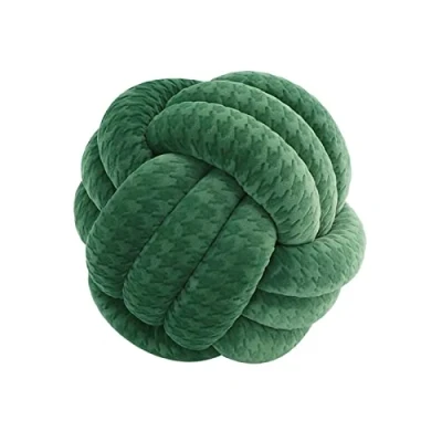 Afbeelding van Edumov knoopkussen, knooppunst, handgeweven pluche kussen, Scandinavisch, sierkussen, knopen, geknoopt kussen voor bank, bed, kamer, pied de poule, donkergroen, 20 cm