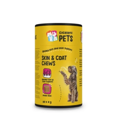 Afbeelding van Excellent Pets Skin &amp; Coat Chews Kauwsnoepjes Zachte snacks Helpt een Glanzende vacht te Behouden Ondersteunt en Verzacht de Gevoelige huid Glutenvrij Mix van Visolie Plantaardige oliën 60 stuks