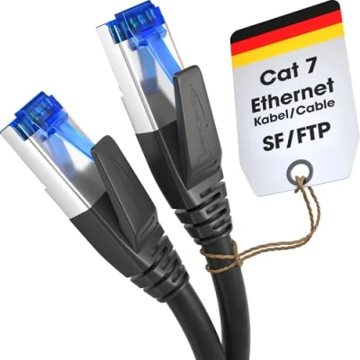 Afbeelding van KabelDirekt CAT7 Ethernet kabel met drievoudige afscherming, Netwerkkabel 5m 10 Gigabit Internet (RJ45 LAN geschikt voor high speed netwerken/gaming/switch/router/PC/modem, zwart)
