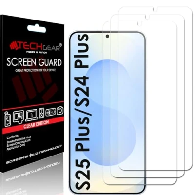 Afbeelding van TECHGEAR 3 stuks displaybeschermfolie, compatibel met Samsung Galaxy S24 Plus 5G, ultraheldere displaybeschermfolie reinigingsdoek en applicatiekaart
