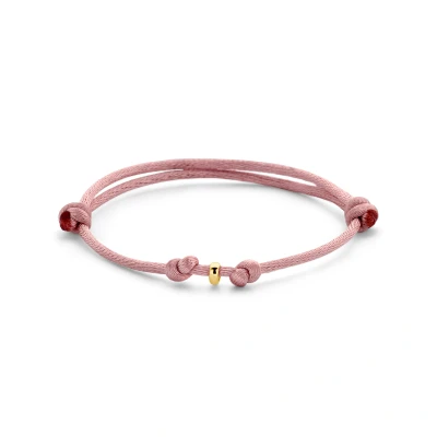 Afbeelding van Armband Ringetje geelgoud satijn goudkleurig zachtroze 13 26 cm